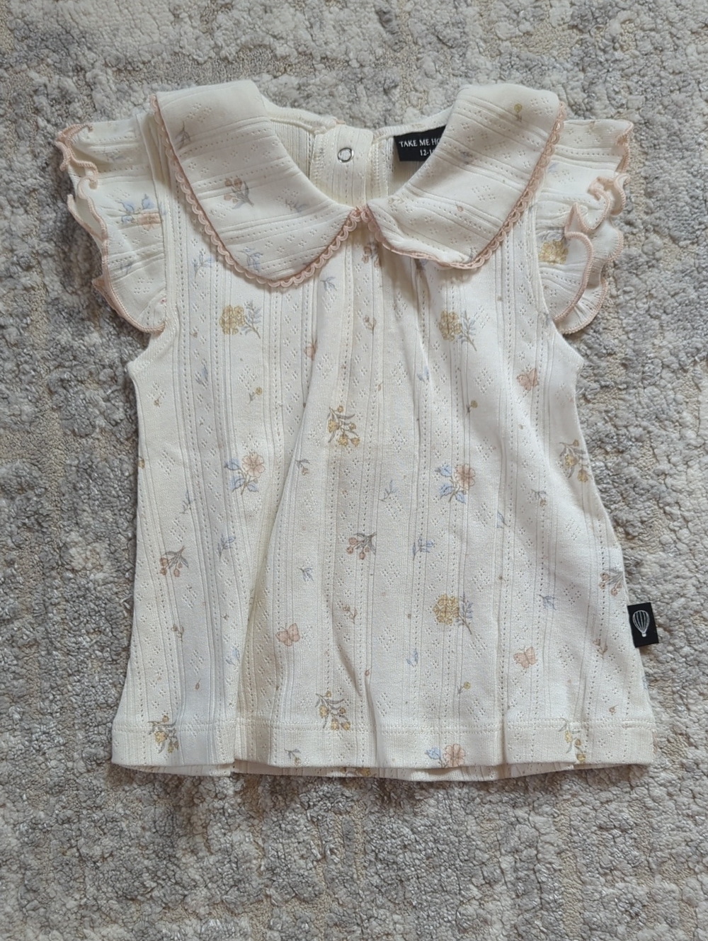 Take Me Home Cream Floral Peter Pan Collar Top Size 12-18 Months